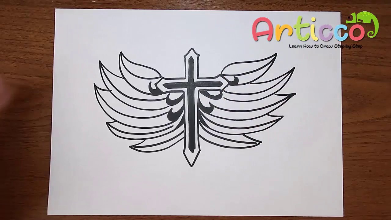 1280x720 How To Draw Cross With Wings - Cross With Wings Drawing