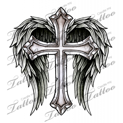 400x400 Marketplace Tattoo Cross With Wings - Cross With Wings Drawing