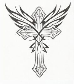 236x269 Cross Tattoos, Cross Tattoo Designs - Cross With Wings Drawing