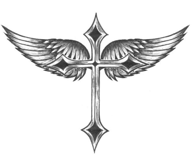 Winged Cross Wings Tattoo - Cross With Wings Drawing. 