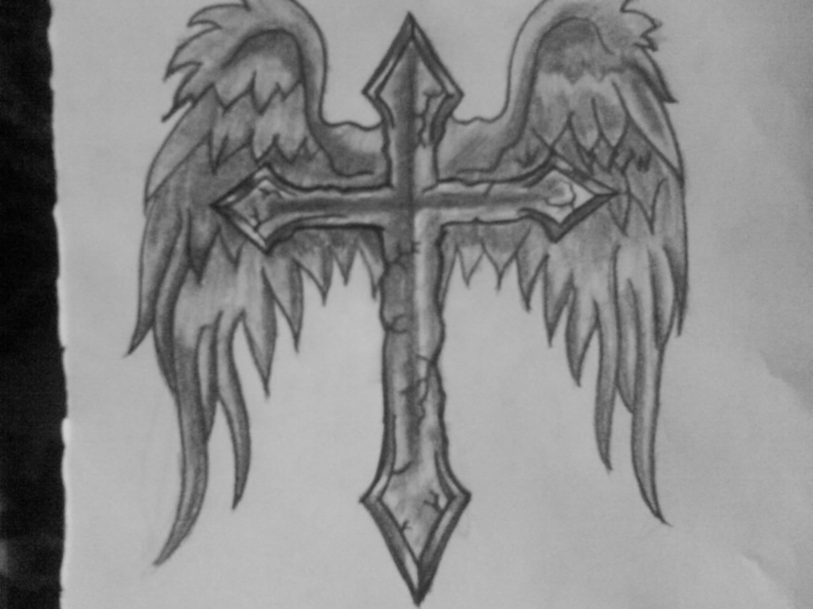 1600x1200 Angel Wings Cross Tattoo Design - Cross With Wings Drawing