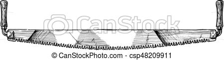 450x122 vector hand drawn illustration of crosscut saw in vintage engraved - Crosscut Saw Drawing