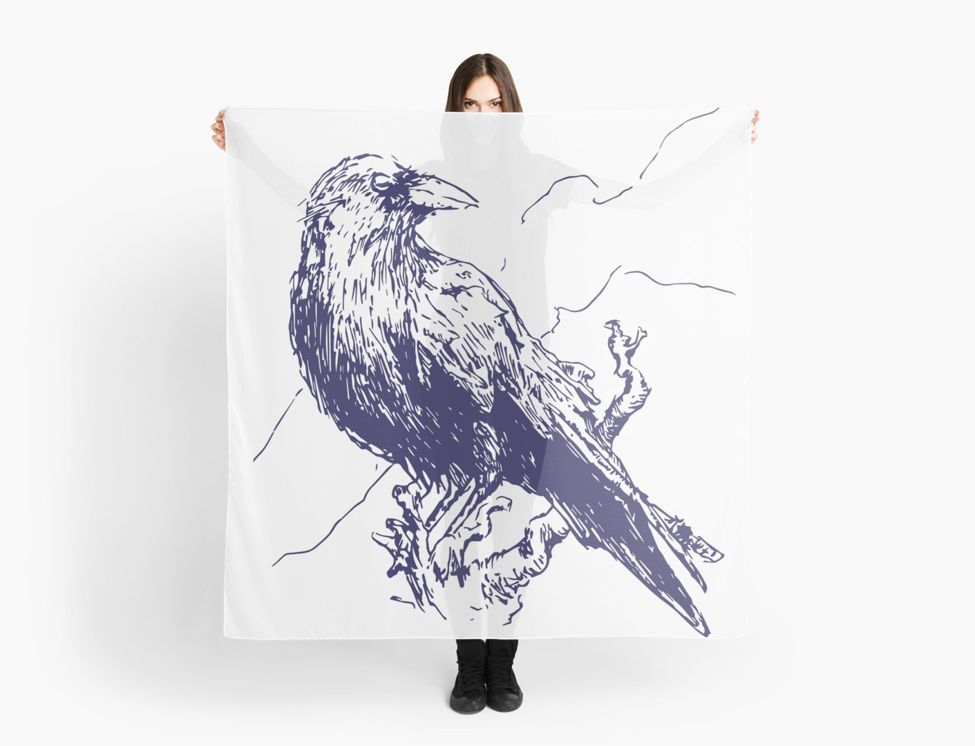 1411x1080 Drawing Crow Bird Ball Pen T Shirt Ink Pen Dark Scarf - Crow Bird Drawing