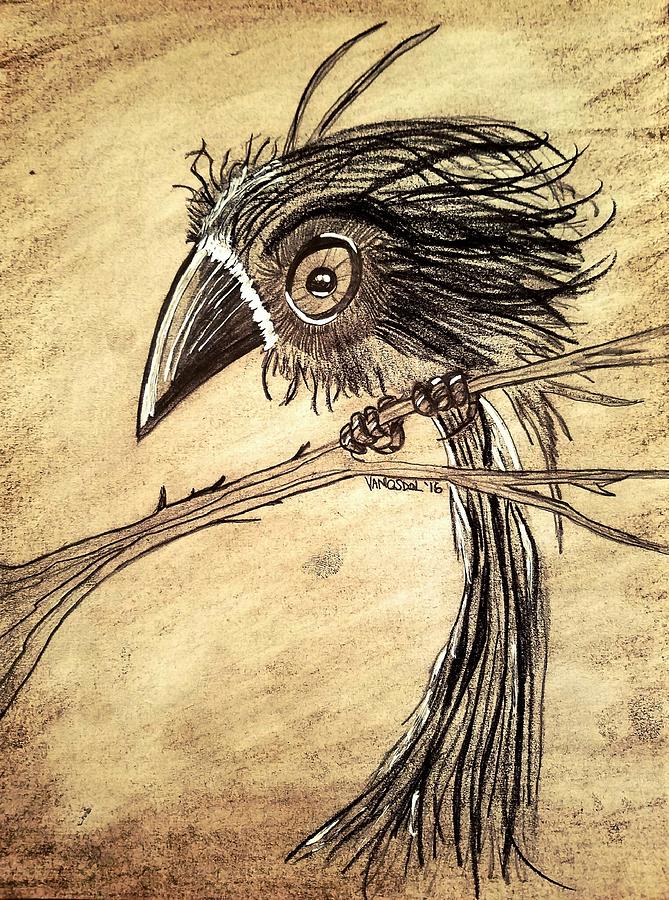 669x900 futuristic whimsical baby crow drawing - Crow Drawing