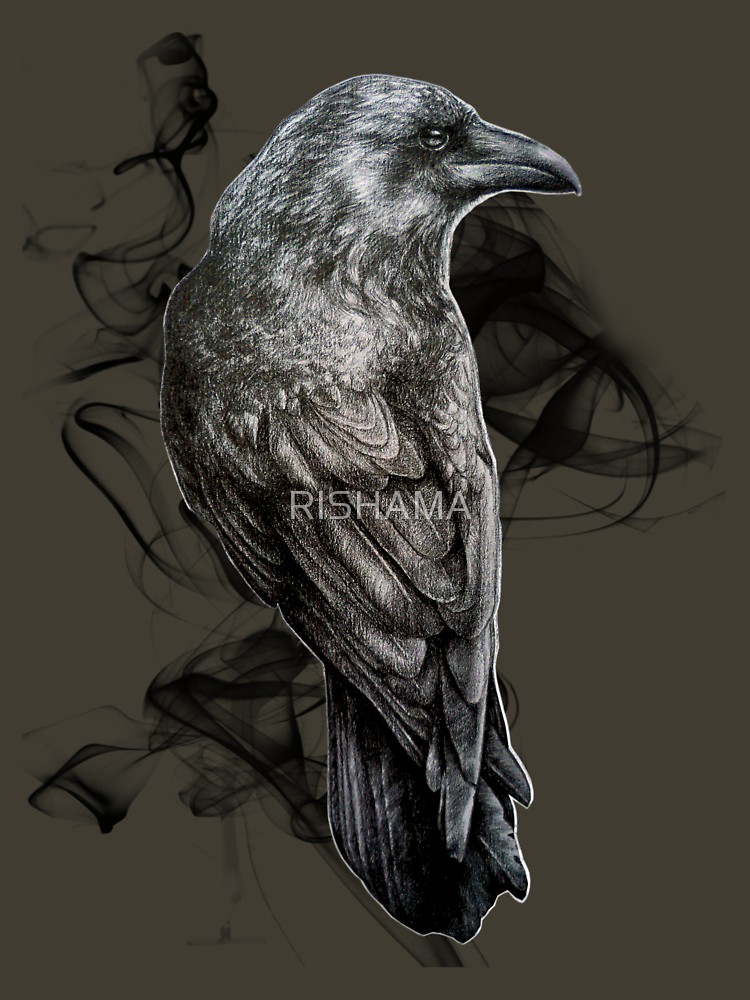 Crow Gothic Bird Raven Realism Drawing Sketch Tattoo T Shirt - Crow Drawing I...
