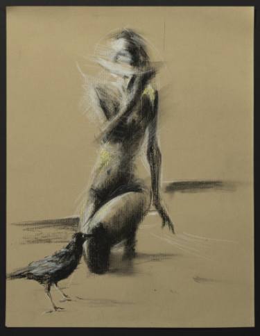 375x484 Elana With A Feather And Crow Drawing - Crow Drawing Pictures