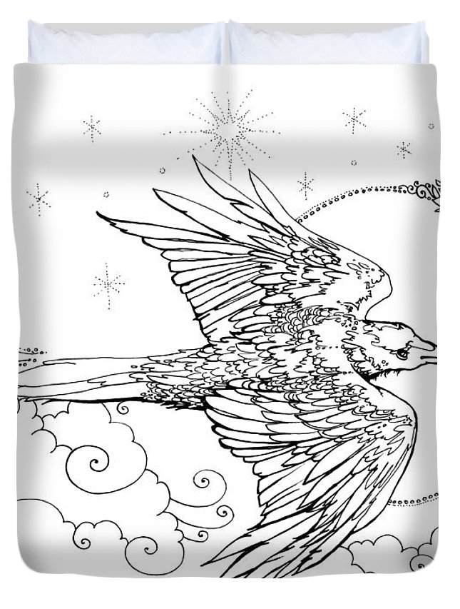 645x853 Raven New Moon Line Drawing Duvet Cover For Sale - Crow Line Drawing