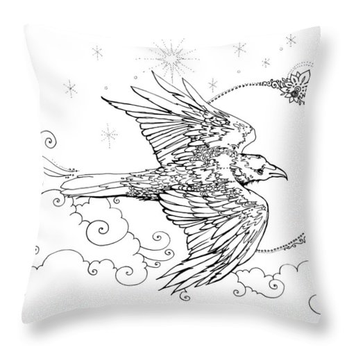 500x500 Raven New Moon Line Drawing Throw Pillow For Sale - Crow Line Drawing