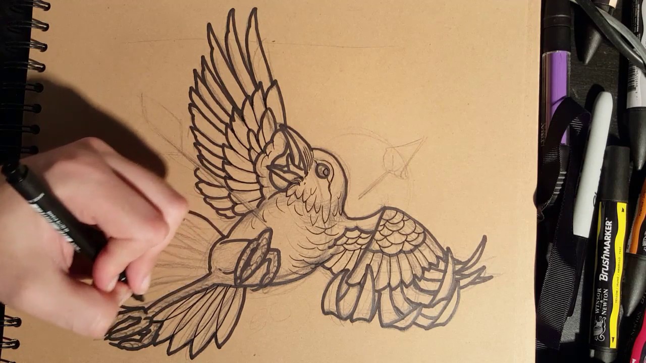 1280x720 How To Draw A Crow Tattoo Style - Crow Tattoo Drawing