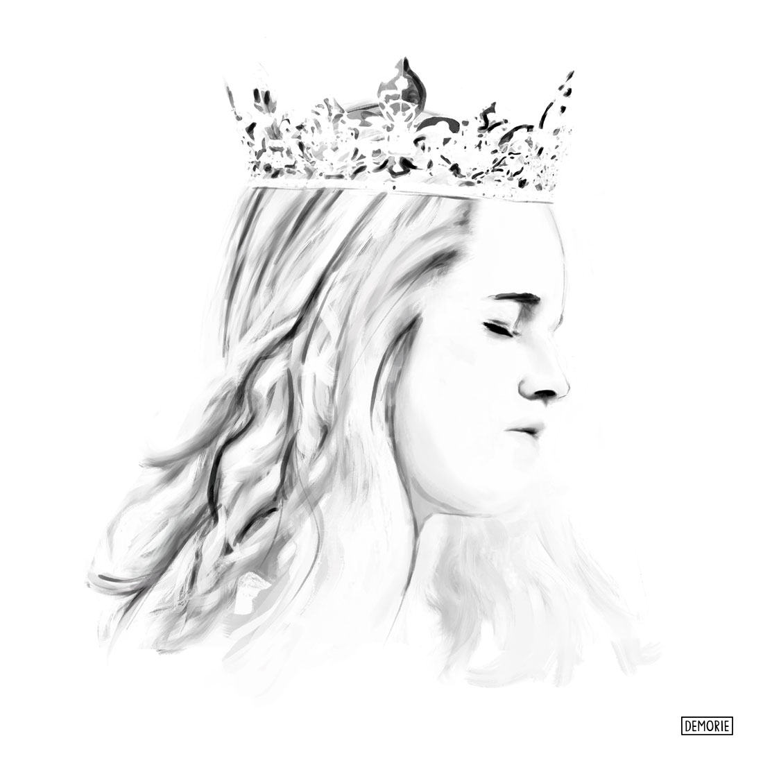 1100x1100 Girl With Crown Drawing - Crown Drawing Images