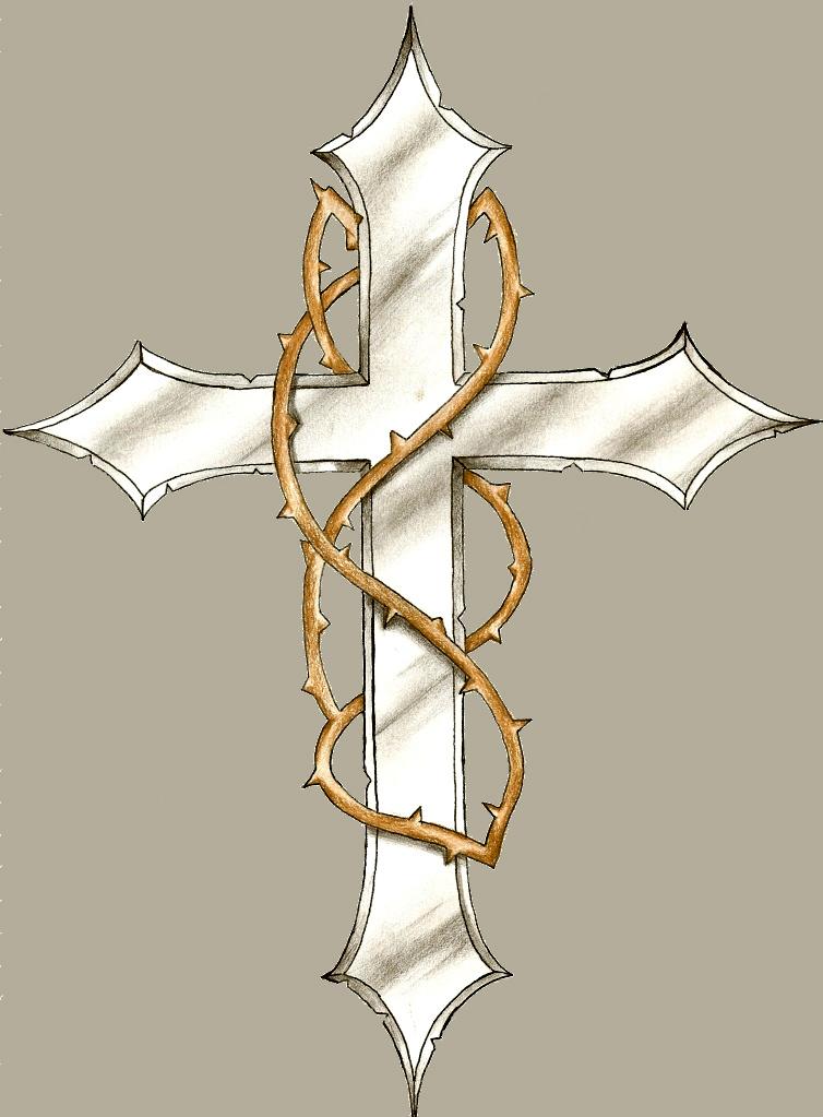 754x1023 Cross With Thorns - Crown Drawing Tattoo