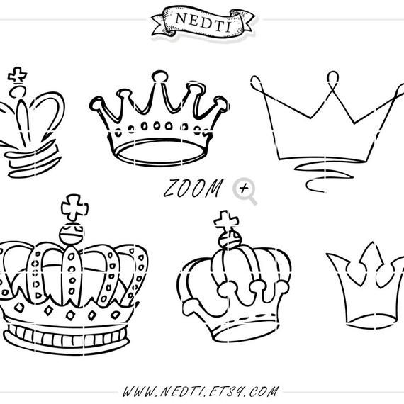 570x570 crowns doodle hand drawn vector, prince crown digital clipart - Crown Drawing Vector