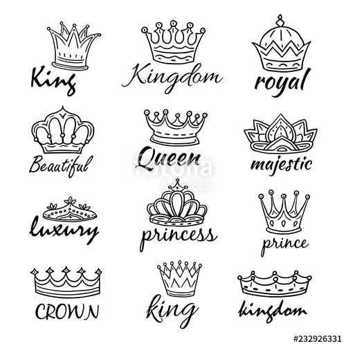 500x500 sketch crowns hand drawn king, queen crown and princess tiara - Crown Drawing Vector