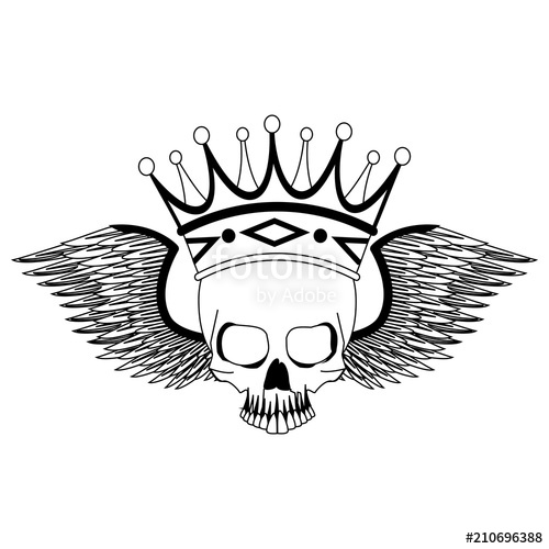 500x500 Tattoo Skull With Crown And Wings Drawing Vector Illustration - Crown Drawing Vector