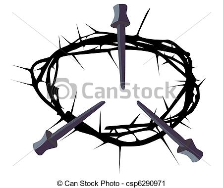 450x380 Silhouette Of A Crown Of Thorns With Three Nails On A White - Crown Of Thorns Drawing