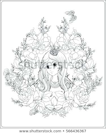 375x470 Young Nice Girl In Princess Crown The Garden Of Roses Outline - Crown Outline Drawing