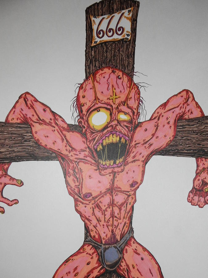 675x900 demon crucifix drawing - Crucifix Drawing