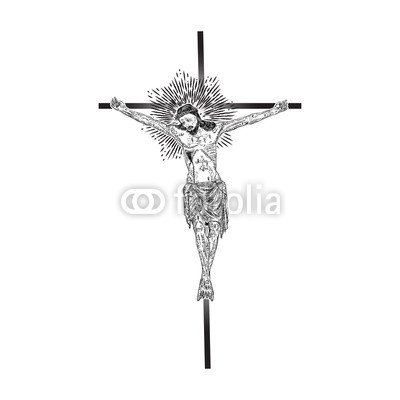 400x400 jesus christ on the cross with rays of halo light and beams - Crucifix Drawing