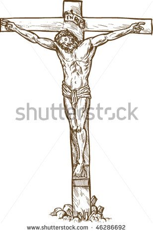 308x470 vector hand drawn sketch illustration of jesus christ hanging - Crucifix Drawing
