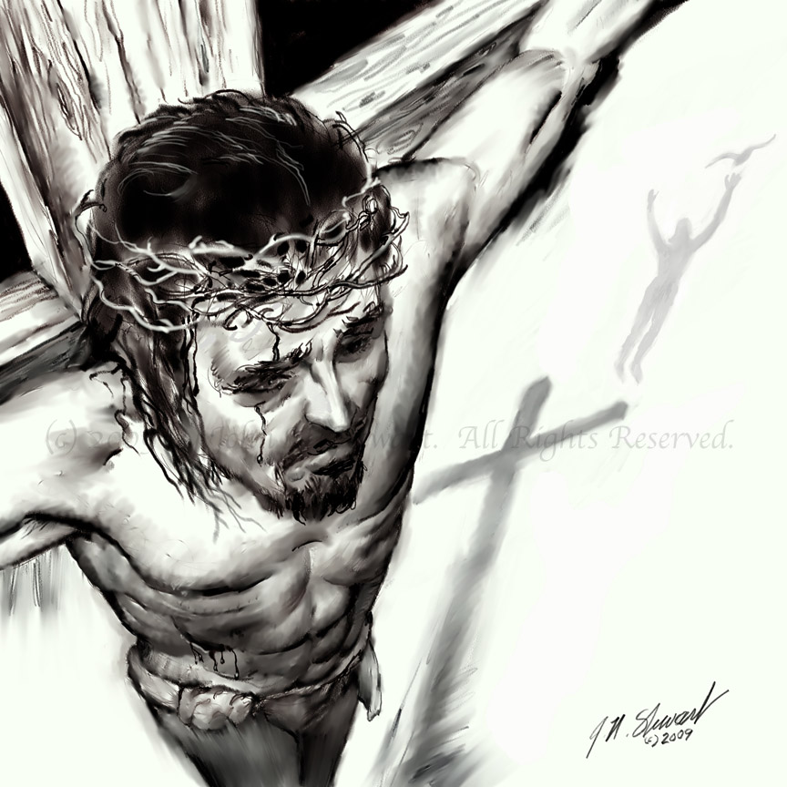 864x864 Crucifixion Drawing - Crucifixion Drawing