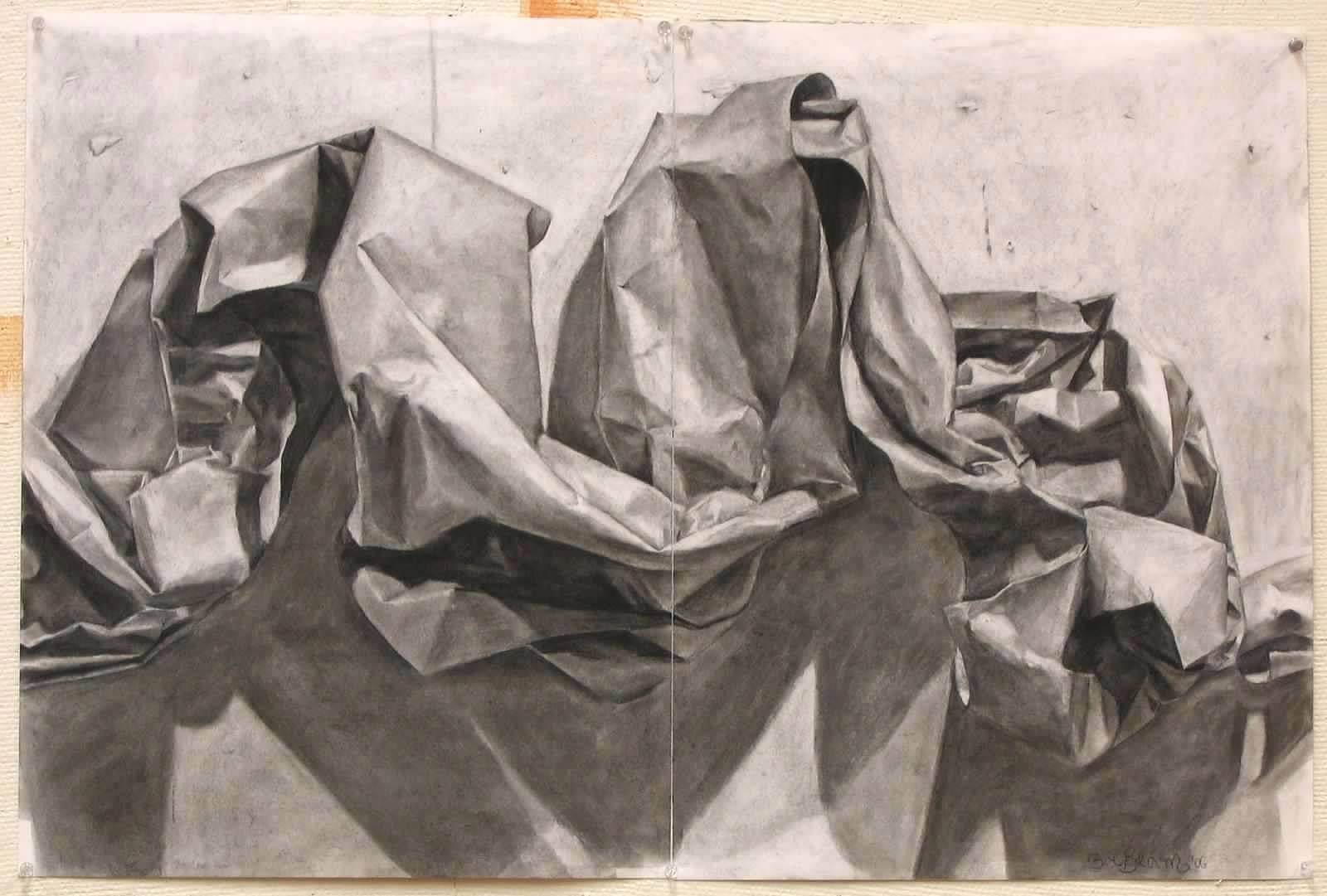 1600x1081 drawing of crumpled paper, charcoal and kneaded eraser - Crumpled Paper Drawing