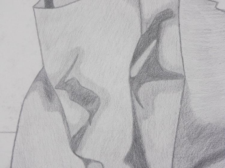 750x562 N Summers Original Pencil Drawing Crumpled Paper Bag - Crumpled Paper Drawing