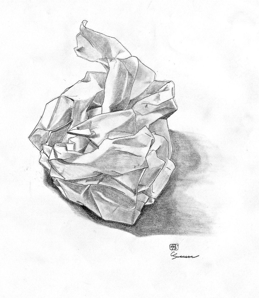 900x1033 How To Draw A Crumpled Paper Ball - Crumpled Paper Drawing