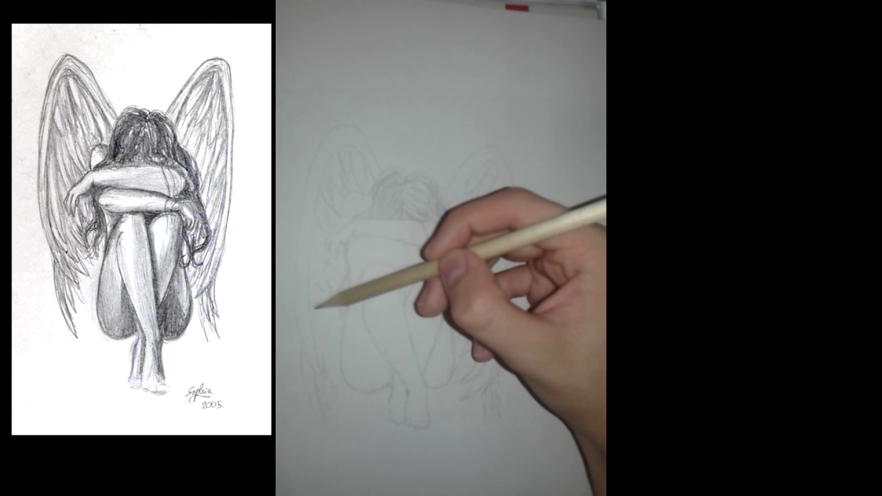 1280x720 Cryingsitting Angel With Wings - Crying Angel Drawing