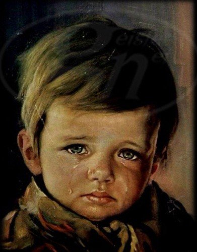 391x500 The Curse Of The Crying Boy Painting Exemplore - Crying Boy Drawing