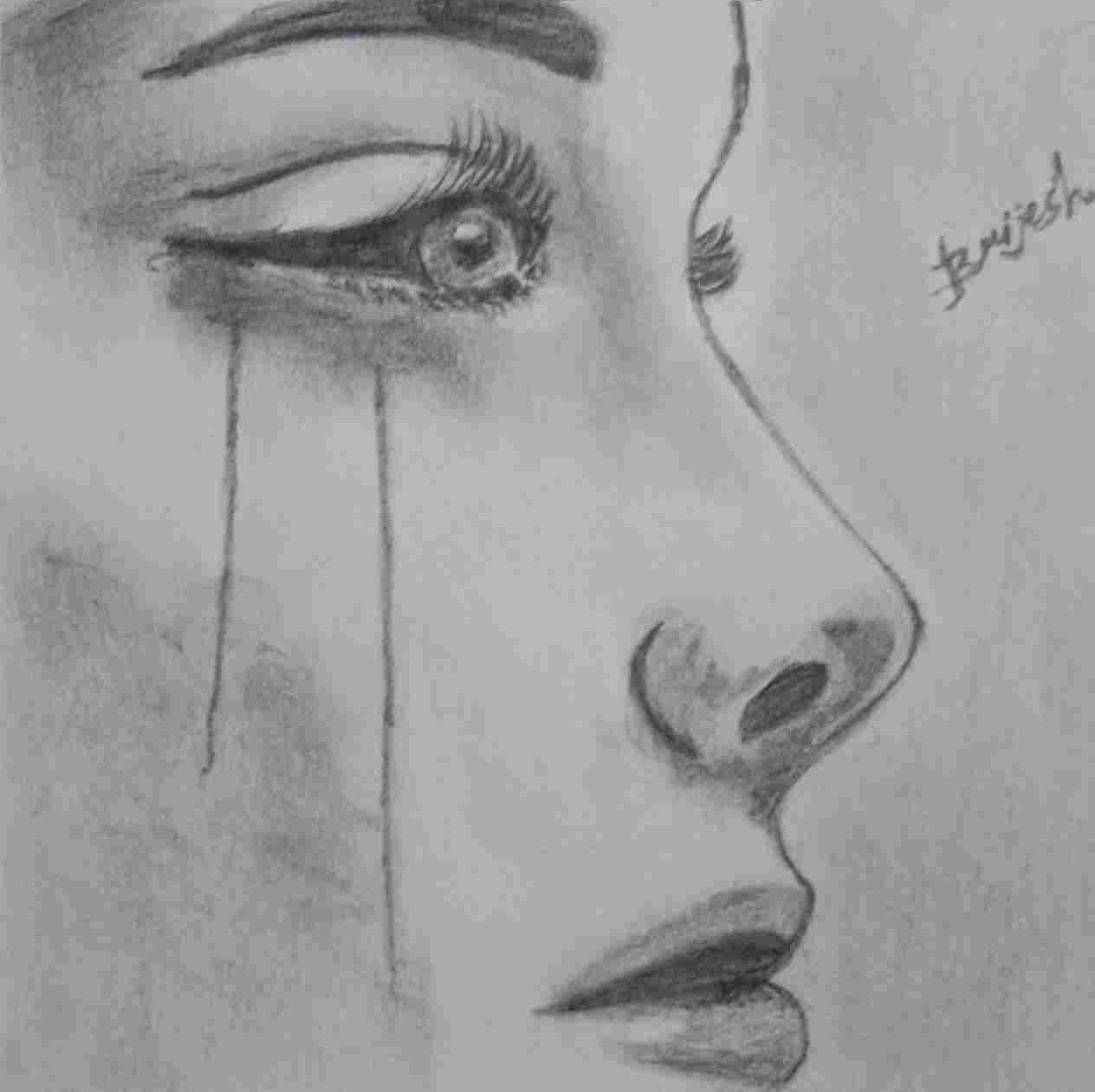 1264x1260 Sad Lonely Girl Crying Sketch - Crying Drawing