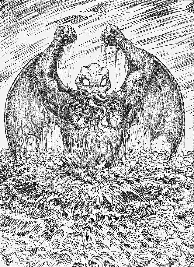 638x877 Cthulhu Rising Drawing - Cthulhu Drawing