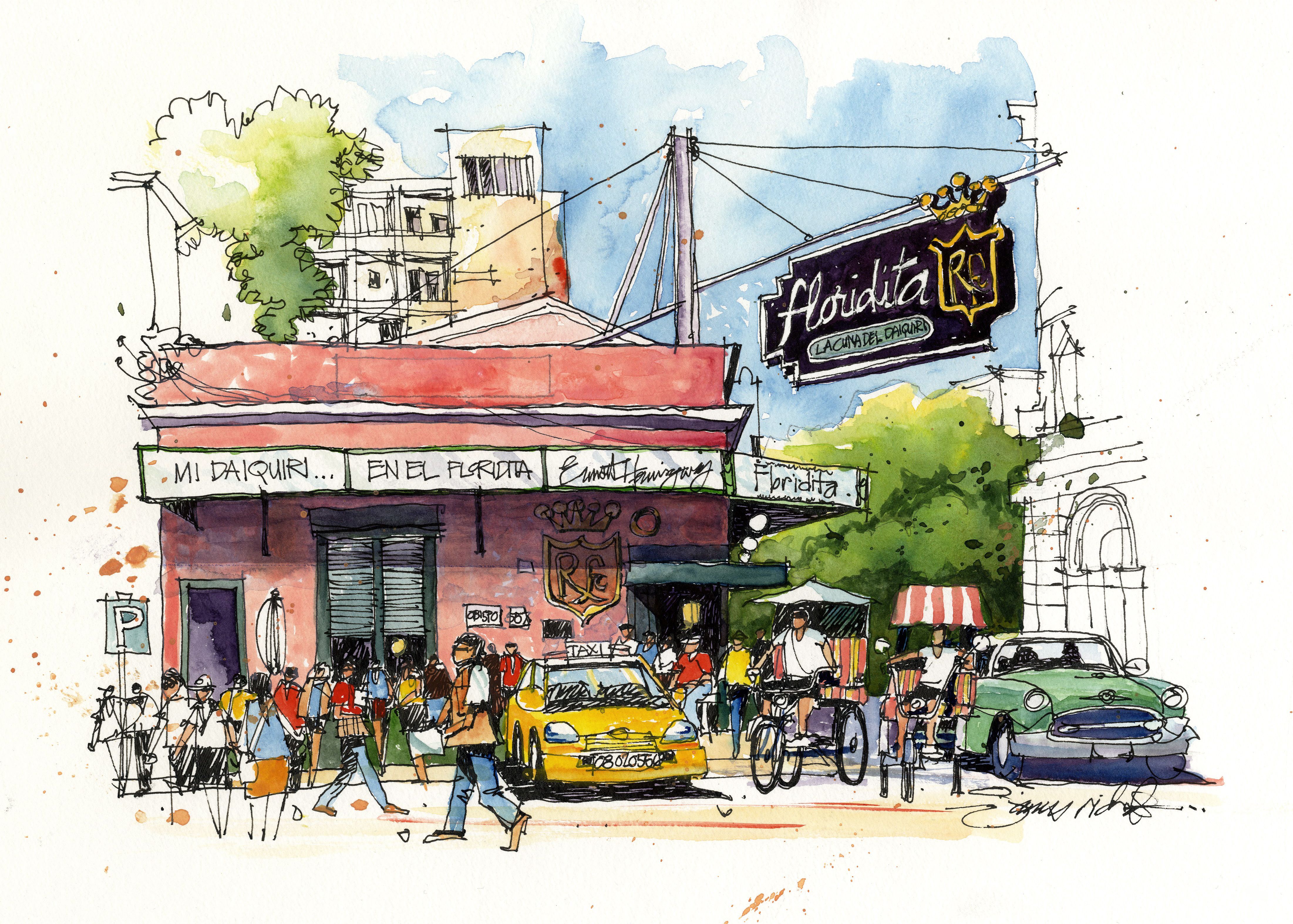 4404x3149 drawing hemingway's cuba james richards art sketches, art - Cuba Drawing