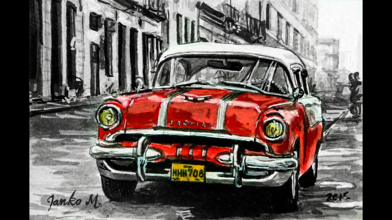1280x720 old car cuba drawing with pen and ink - Cuba Drawing