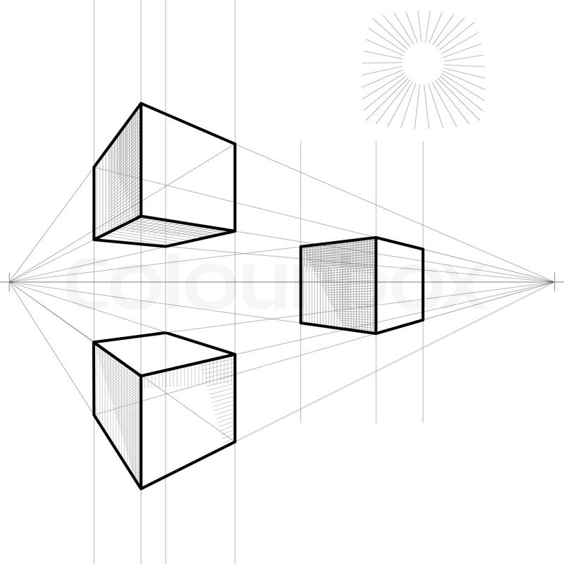 800x800 Drawing Of A Cube In Perspective With Stock Vector Colourbox - Cube Perspective Drawing
