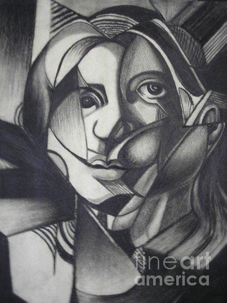 452x604 cubist self portrait drawing - Cubism Drawing