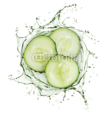 385x400 cucumber slices rotate in splashes of juice on white background - Cucumber Slice Drawing
