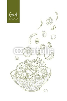267x400 contour drawing of greek salad and its ingredients tomato - Cucumber Slice Drawing