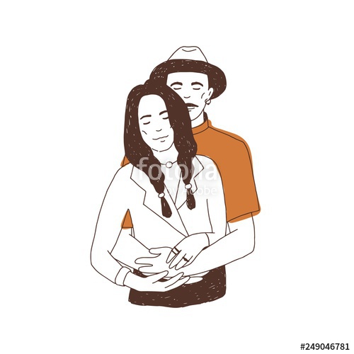 500x500 drawing of cute couple in love portrait of man embracing - Cuddling Drawing