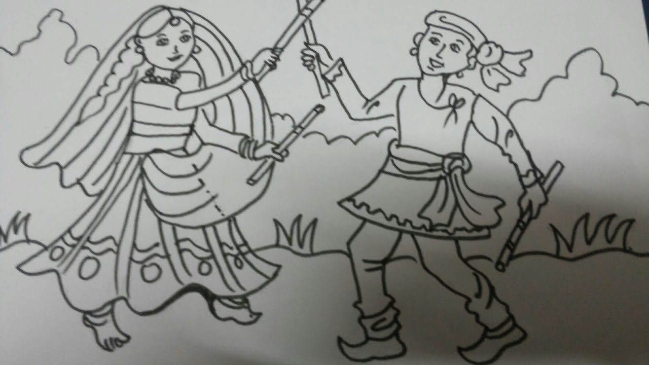 1280x720 Drawing Of Dandiya Dance Showing Indian Culture - Culture Drawing