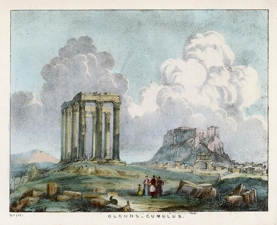 900x731 cumulus clouds seen over some ruins drawing - Cumulus Cloud Drawing