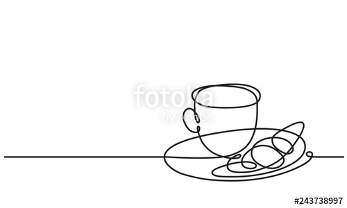 500x300 Cup And Croissant Coffee, Tea Vector Continuous Line Drawing - Cup Line Drawing