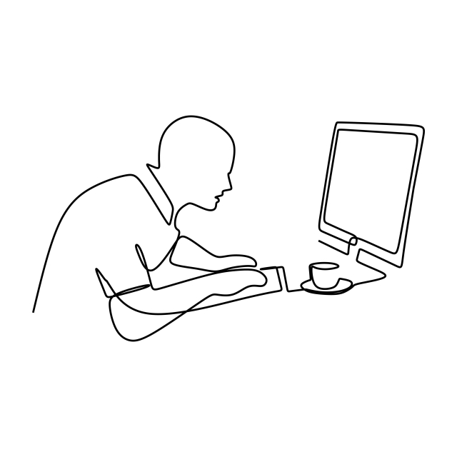 640x640 One Line Drawing Vector Of A Person Work Serious On The Laptop - Cup Line Drawing