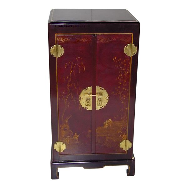 600x600 Cabinet With Doors In Red Lacquered Wood And Gold Drawings - Cupboard Drawings