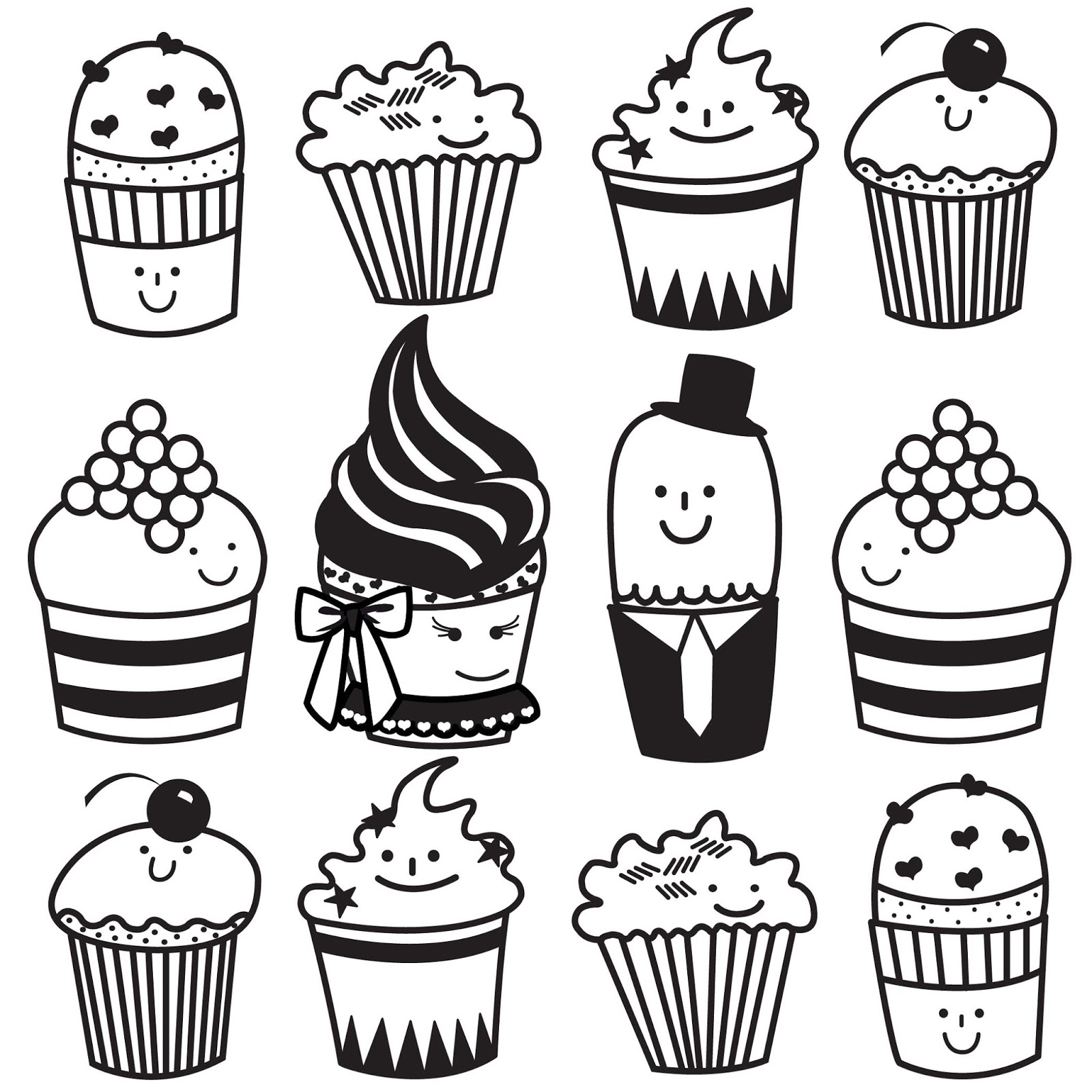 Cupcake Black And White Drawing at PaintingValley.com | Explore