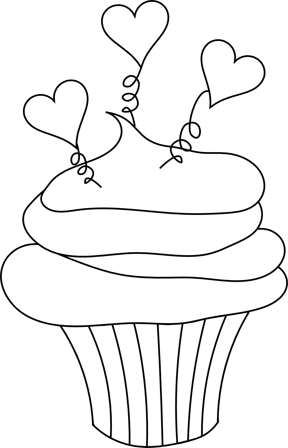 940x1461 cupcake black and white cupcake outline clipart black and white - Cupcake Black And White Drawing