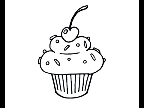 480x360 How To Draw A Simple Cartoon Cupcake - Cupcake Black And White Drawing