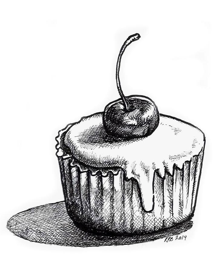 733x900 Cherry Cupcake Drawing - Cupcake Drawing