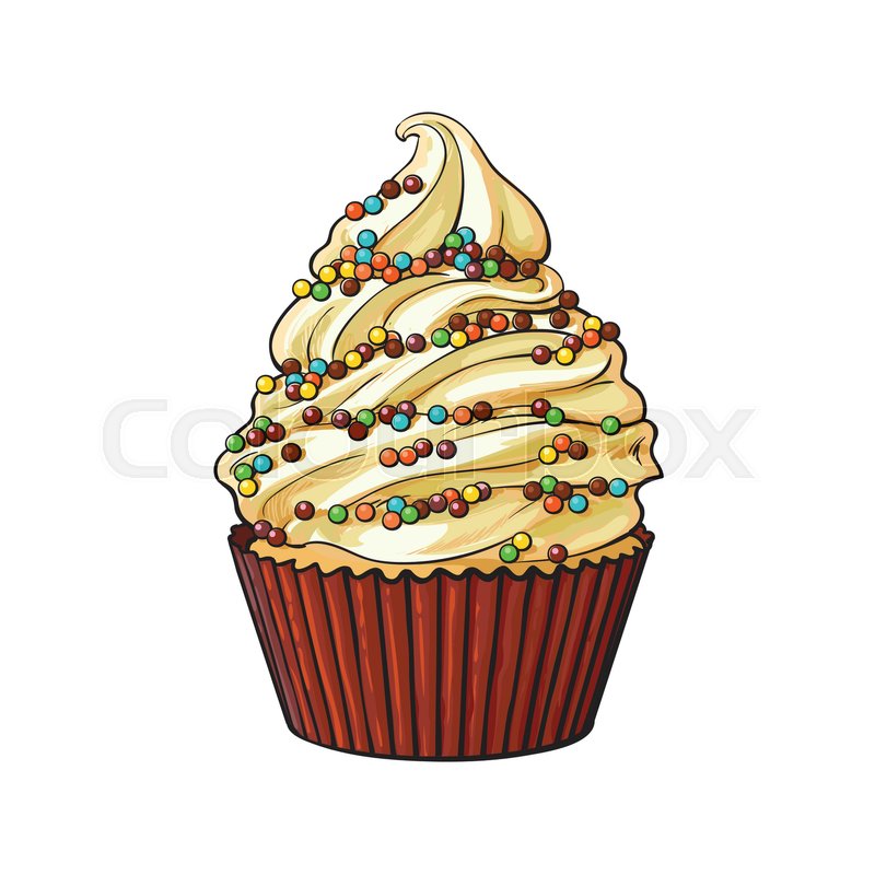 800x800 Hand Drawn Cupcake With Perfect Cream Stock Vector Colourbox - Cupcake Drawing