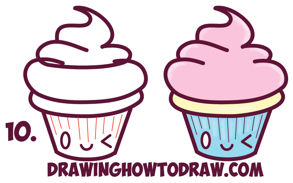 969x606 How To Draw Cute Kawaii Cupcake With Face On It - Cupcake Drawing