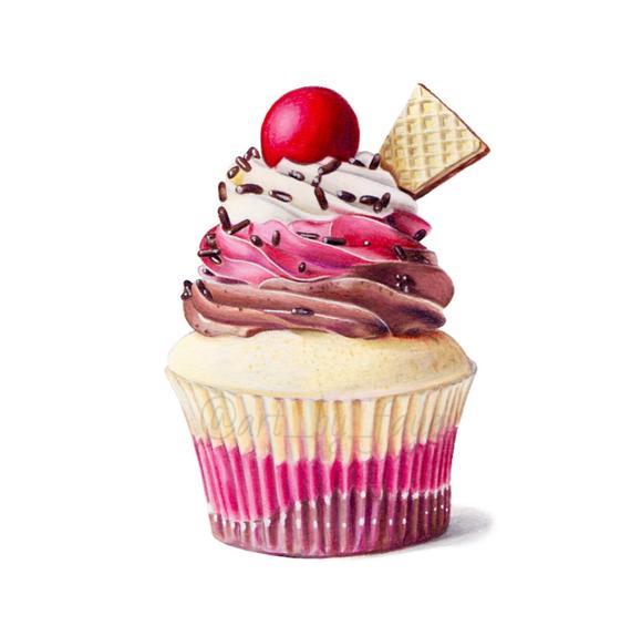 570x574 Items Similar To Cupcake Drawing Print On Etsy - Cupcake Drawing